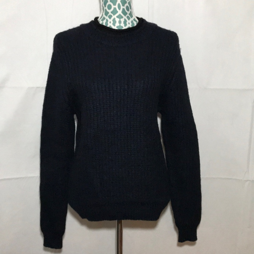 3.1 Phillip Lim Dark Navy Blue 97% Wool Crew Neck Pullover Heavy Knit Sweater